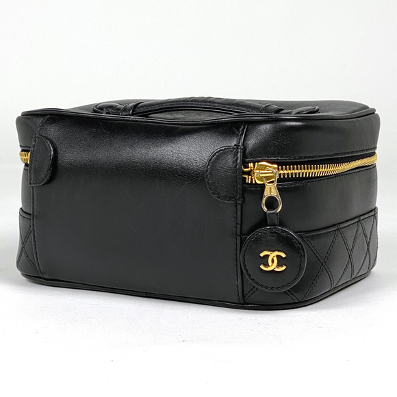 Chanel Coco Leather Pouch Mark Vanity Black Cosmetic Bag Pico Rolle - Picture 1 of 7